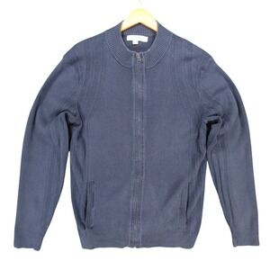 Calvin Klein Full Zip Cardigan Mens M‎ Navy Blue Cotton Ribbed Mock Neck Sweater